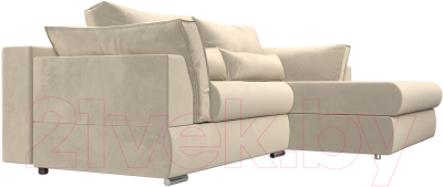 Диван угловой Лига Диванов Пекин правый (микровельвет бежевый)