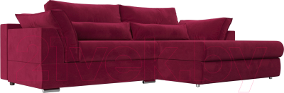 Диван угловой Лига Диванов Пекин правый (микровельвет бордовый) - фото