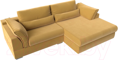 Диван угловой Лига Диванов Пекин правый (микровельвет желтый)