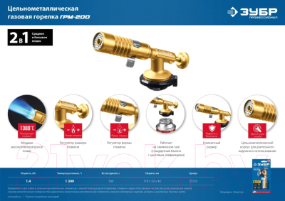 Горелка газовая Зубр ГРМ-200 / 55556