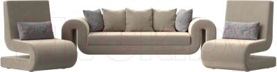 Комплект мягкой мебели Лига Диванов Волна набор 1 (микровельвет бежевый) - фото