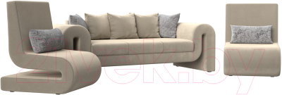 Комплект мягкой мебели Лига Диванов Волна набор 1 (микровельвет бежевый)