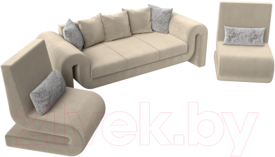 Комплект мягкой мебели Лига Диванов Волна набор 1 (микровельвет бежевый)