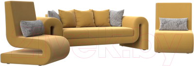 Комплект мягкой мебели Лига Диванов Волна набор 1 (микровельвет желтый)