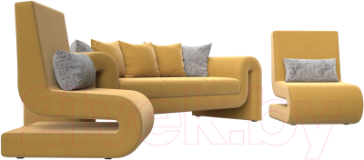 Комплект мягкой мебели Лига Диванов Волна набор 1 (микровельвет желтый)
