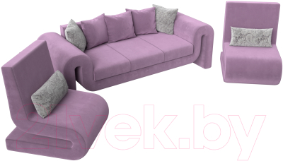 Комплект мягкой мебели Лига Диванов Волна набор 1 (микровельвет сиреневый)