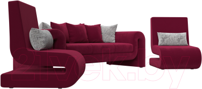 Комплект мягкой мебели Лига Диванов Волна набор 1 (микровельвет бордовый)