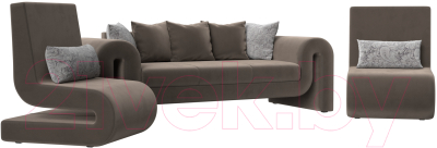 Комплект мягкой мебели Лига Диванов Волна набор 1 (велюр коричневый)