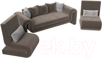 Комплект мягкой мебели Лига Диванов Волна набор 1 (велюр коричневый)