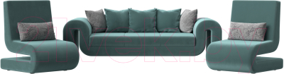 Комплект мягкой мебели Лига Диванов Волна набор 1 (велюр бирюзовый) - фото