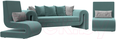 Комплект мягкой мебели Лига Диванов Волна набор 1 (велюр бирюзовый)