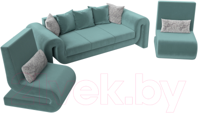 Комплект мягкой мебели Лига Диванов Волна набор 1 (велюр бирюзовый)
