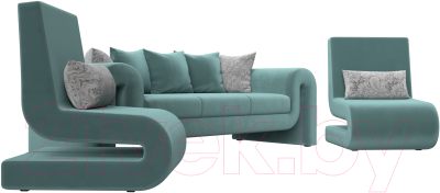 Комплект мягкой мебели Лига Диванов Волна набор 1 (велюр бирюзовый)