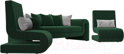 Комплект мягкой мебели Лига Диванов Волна набор 1 (велюр зеленый)