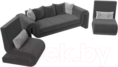 Комплект мягкой мебели Лига Диванов Волна набор 1 (велюр серый)