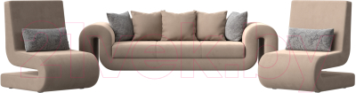 Комплект мягкой мебели Лига Диванов Волна набор 1 (велюр бежевый) - фото