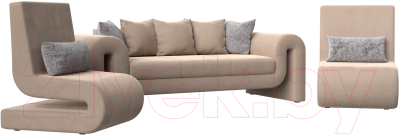 Комплект мягкой мебели Лига Диванов Волна набор 1 (велюр бежевый)