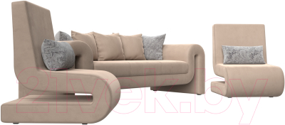 Комплект мягкой мебели Лига Диванов Волна набор 1 (велюр бежевый)
