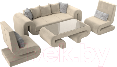 Комплект мягкой мебели Лига Диванов Волна набор 2 (микровельвет бежевый)