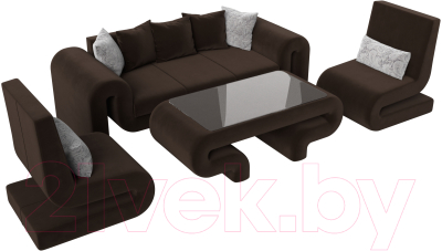 Комплект мягкой мебели Лига Диванов Волна набор 2 (микровельвет коричневый)