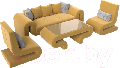 Комплект мягкой мебели Лига Диванов Волна набор 2 (микровельвет желтый)
