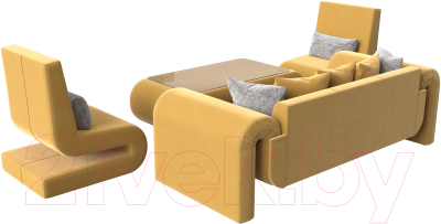 Комплект мягкой мебели Лига Диванов Волна набор 2 (микровельвет желтый)