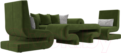 Комплект мягкой мебели Лига Диванов Волна набор 2 (микровельвет зеленый)