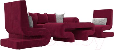 Комплект мягкой мебели Лига Диванов Волна набор 2 (микровельвет бордовый)