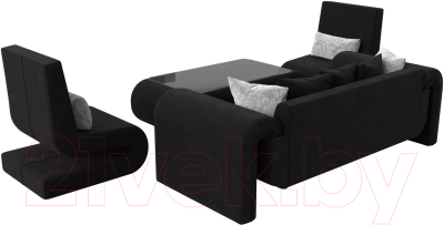 Комплект мягкой мебели Лига Диванов Волна набор 2 (микровельвет черный)