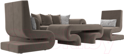 Комплект мягкой мебели Лига Диванов Волна набор 2 (велюр коричневый)