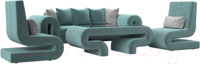 Комплект мягкой мебели Лига Диванов Волна набор 2 (велюр бирюзовый) - фото
