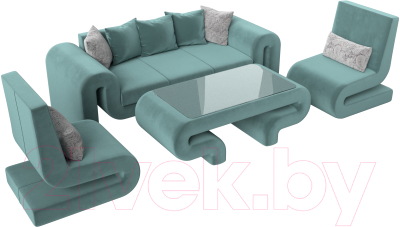 Комплект мягкой мебели Лига Диванов Волна набор 2 (велюр бирюзовый)