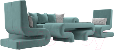 Комплект мягкой мебели Лига Диванов Волна набор 2 (велюр бирюзовый)