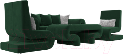 Комплект мягкой мебели Лига Диванов Волна набор 2 (велюр зеленый)