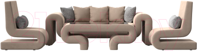 Комплект мягкой мебели Лига Диванов Волна набор 2 (велюр бежевый)