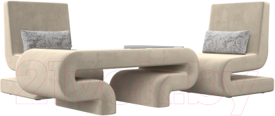 Комплект мягкой мебели Лига Диванов Волна набор 3 (микровельвет бежевый) - фото