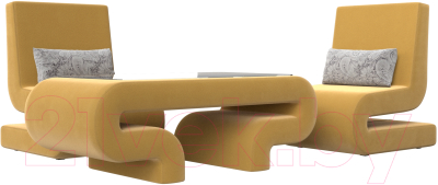 Комплект мягкой мебели Лига Диванов Волна набор 3 (микровельвет желтый) - фото