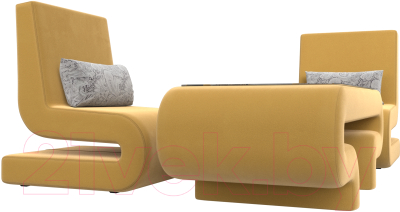 Комплект мягкой мебели Лига Диванов Волна набор 3 (микровельвет желтый)