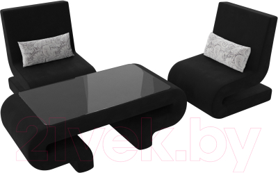 Комплект мягкой мебели Лига Диванов Волна набор 3 (микровельвет черный)