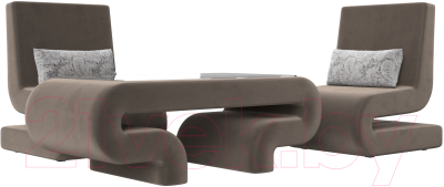 Комплект мягкой мебели Лига Диванов Волна набор 3 (велюр коричневый) - фото