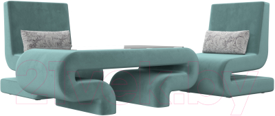 Комплект мягкой мебели Лига Диванов Волна набор 3 (велюр бирюзовый) - фото