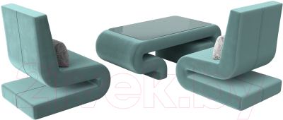 Комплект мягкой мебели Лига Диванов Волна набор 3 (велюр бирюзовый)