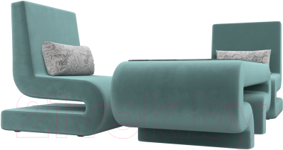 Комплект мягкой мебели Лига Диванов Волна набор 3 (велюр бирюзовый)