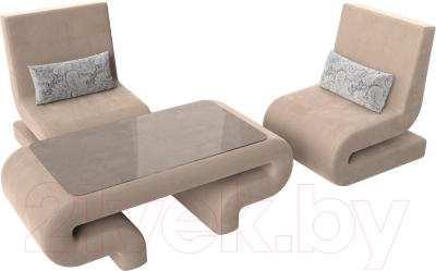 Комплект мягкой мебели Лига Диванов Волна набор 3 (велюр бежевый)