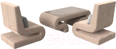 Комплект мягкой мебели Лига Диванов Волна набор 3 (велюр бежевый)