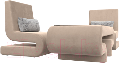 Комплект мягкой мебели Лига Диванов Волна набор 3 (велюр бежевый)