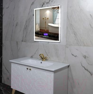 Зеркало Пекам Greta 80x90 / greta-80x90MP (с подсветкой, с многофункциональной панелью, подогрев)