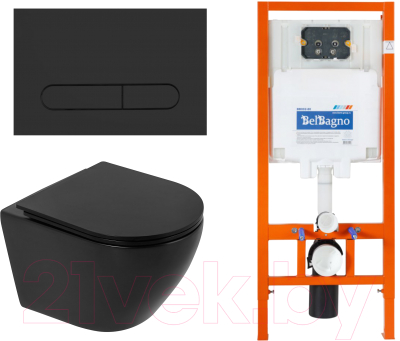 Унитаз подвесной с инсталляцией BelBagno BB062CHR-MB/BB062SC-MB/BB002-80/BB007-PR-NERO.M - фото