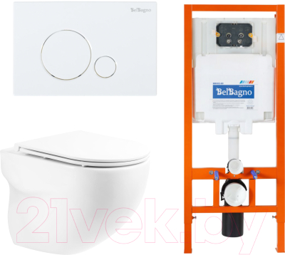 Унитаз подвесной с инсталляцией BelBagno BB066CHR/BB870SC/BB002-80/BB014-SR-BIANCO - фото