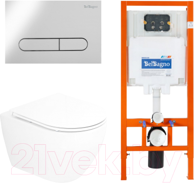 Унитаз подвесной с инсталляцией BelBagno CZR-6601-TH-TOR/CZR2316SC/BB002-80/BB005-PR-CHROME - фото